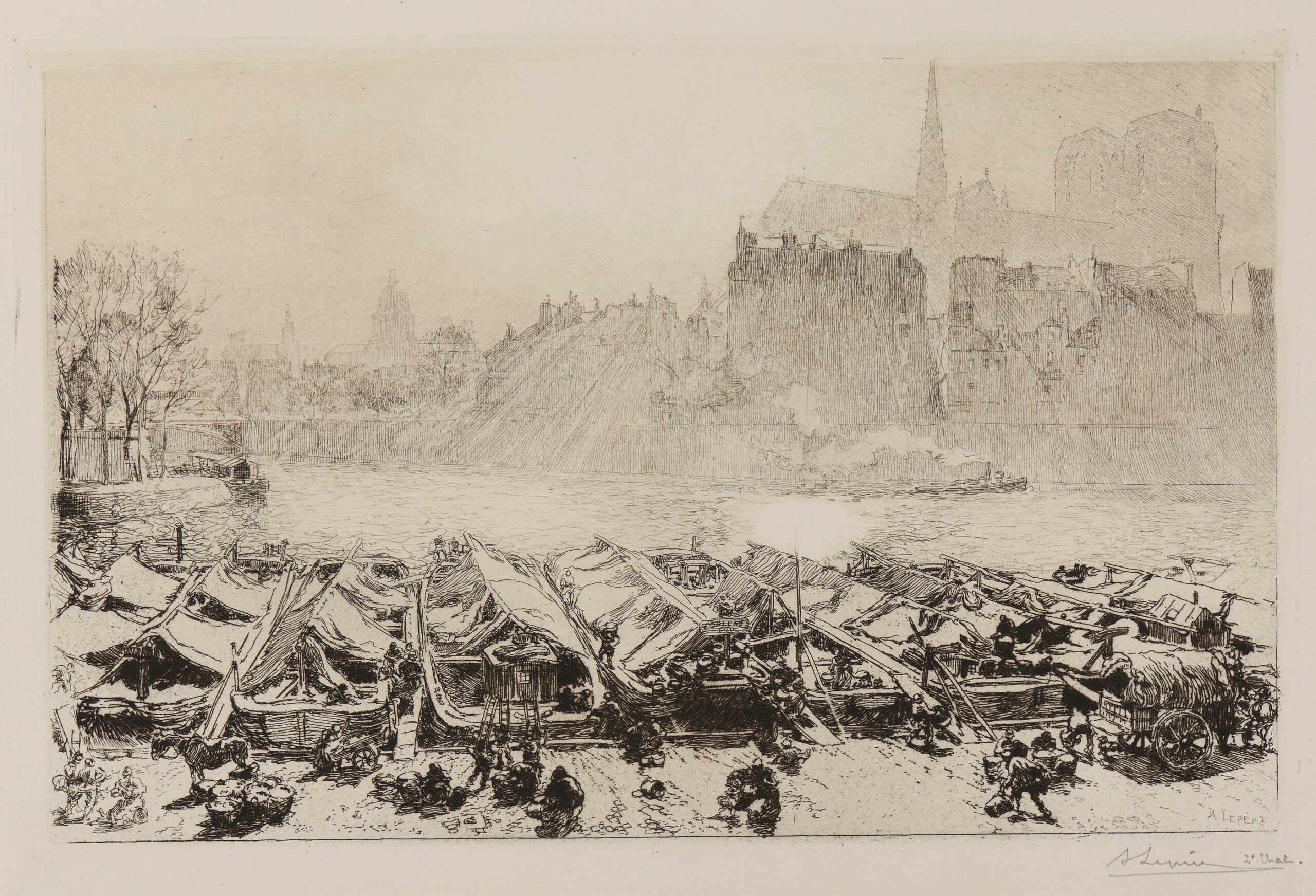 Auguste LEPÈRE, Le Grand Marché aux Pommes, 1891, Gravure originale à l&rsquo;eau-forte, Galerie Paul Prouté Paris