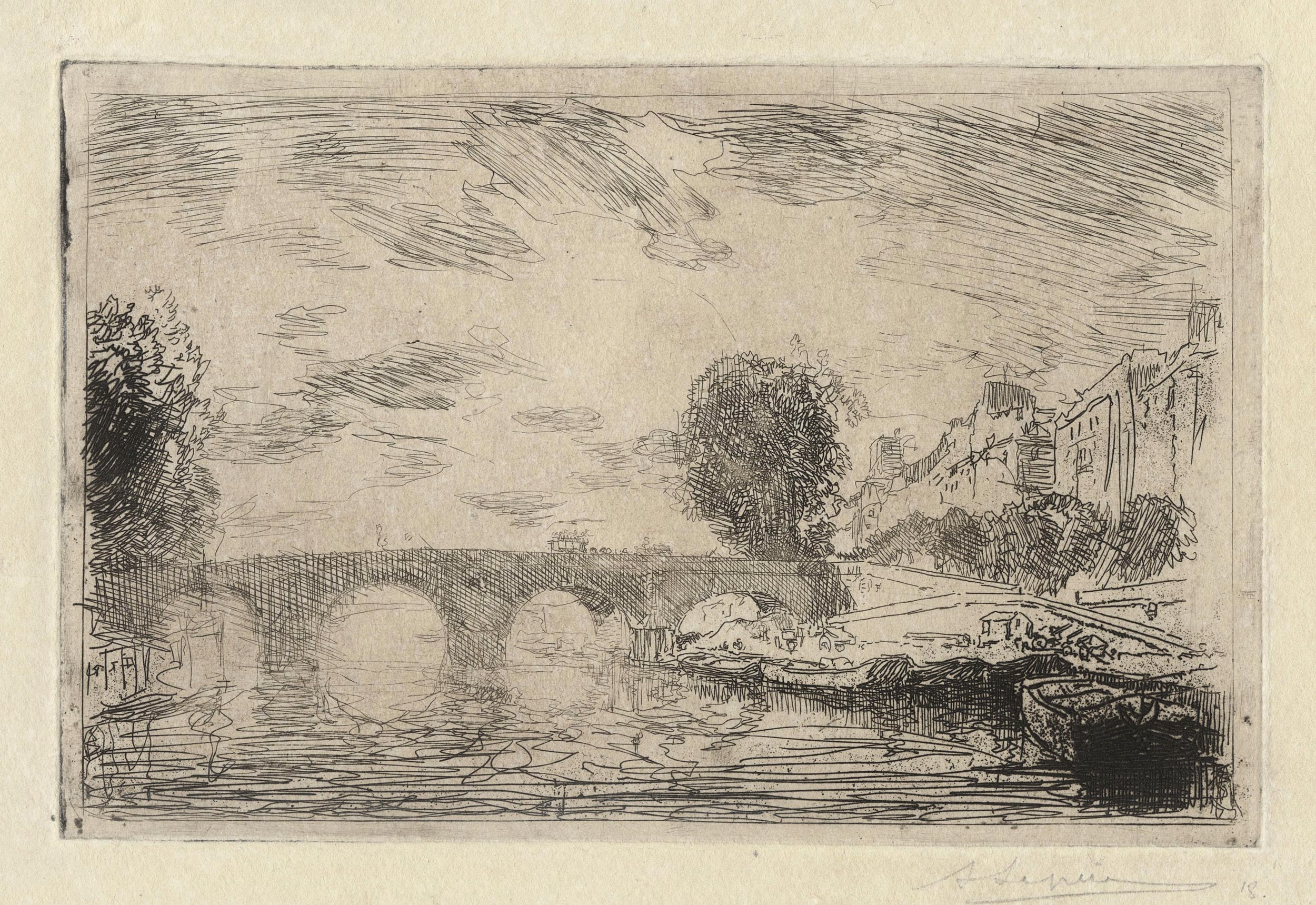 Auguste LEPÈRE, Coucher de Soleil au Pont Marie, 1890, Gravure originale à l&rsquo;eau-forte, Galerie Paul Prouté Paris