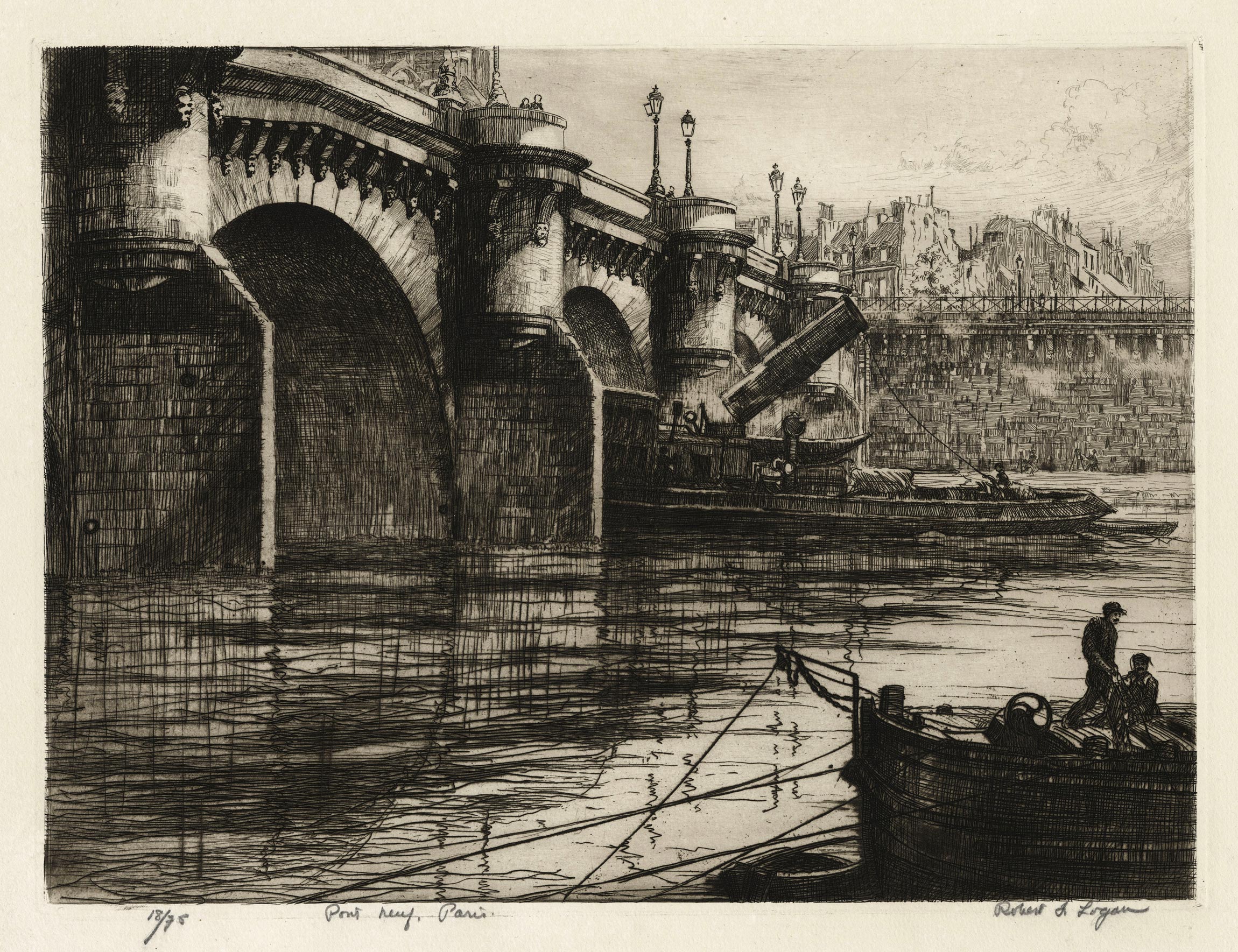 Robert Fulton LOGAN, Le Pont Neuf, Gravure originale à l&rsquo;eau-forte, Galerie Paul Prouté Paris