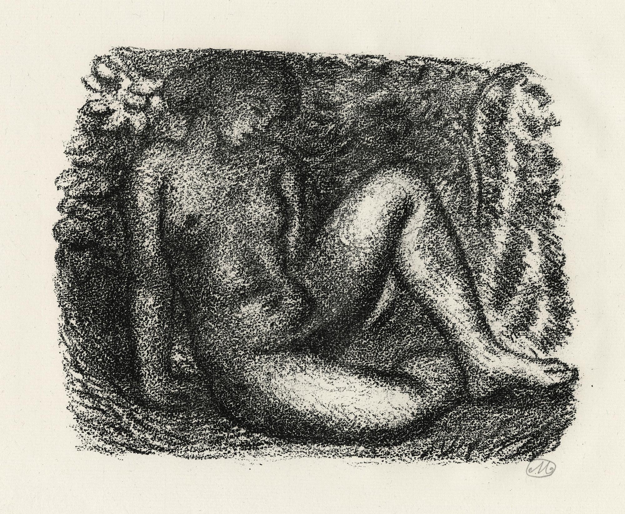 Aristide MAILLOL, Femme nue assise sous des feuillages, 1927, Report lithographique, Galerie Paul Prouté Paris