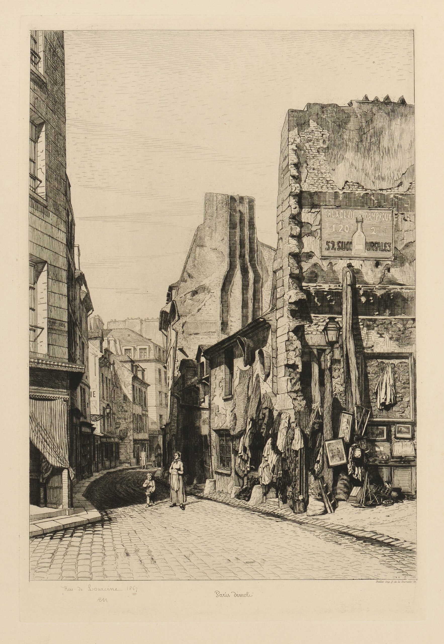 Adolphe Théodore Jules Martial POTÉMONT, Rue de Lourcine, 1867, Gravure originale à l&rsquo;eau-forte, Galerie Paul Prouté Paris