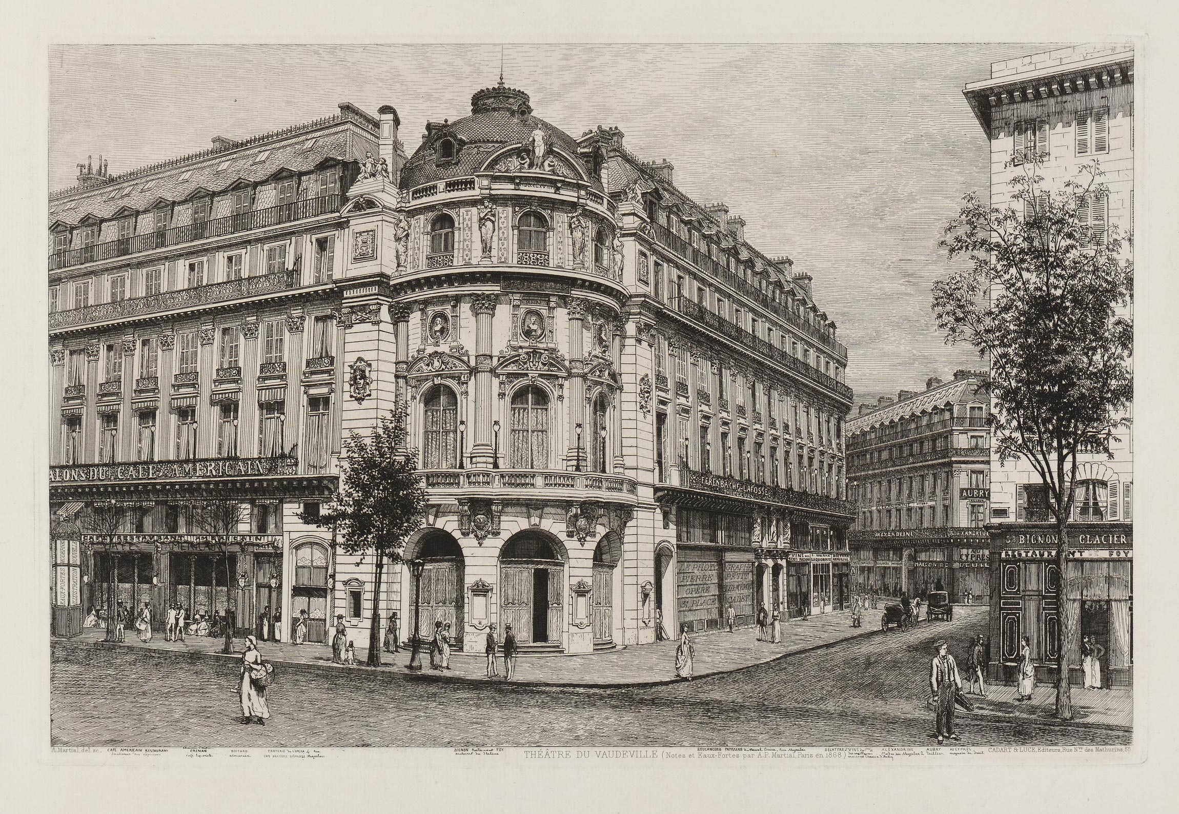 Adolphe Théodore Jules Martial POTÉMONT, Théâtre du Vaudeville, 1868, Gravure originale à l&rsquo;eau-forte, Galerie Paul Prouté Paris