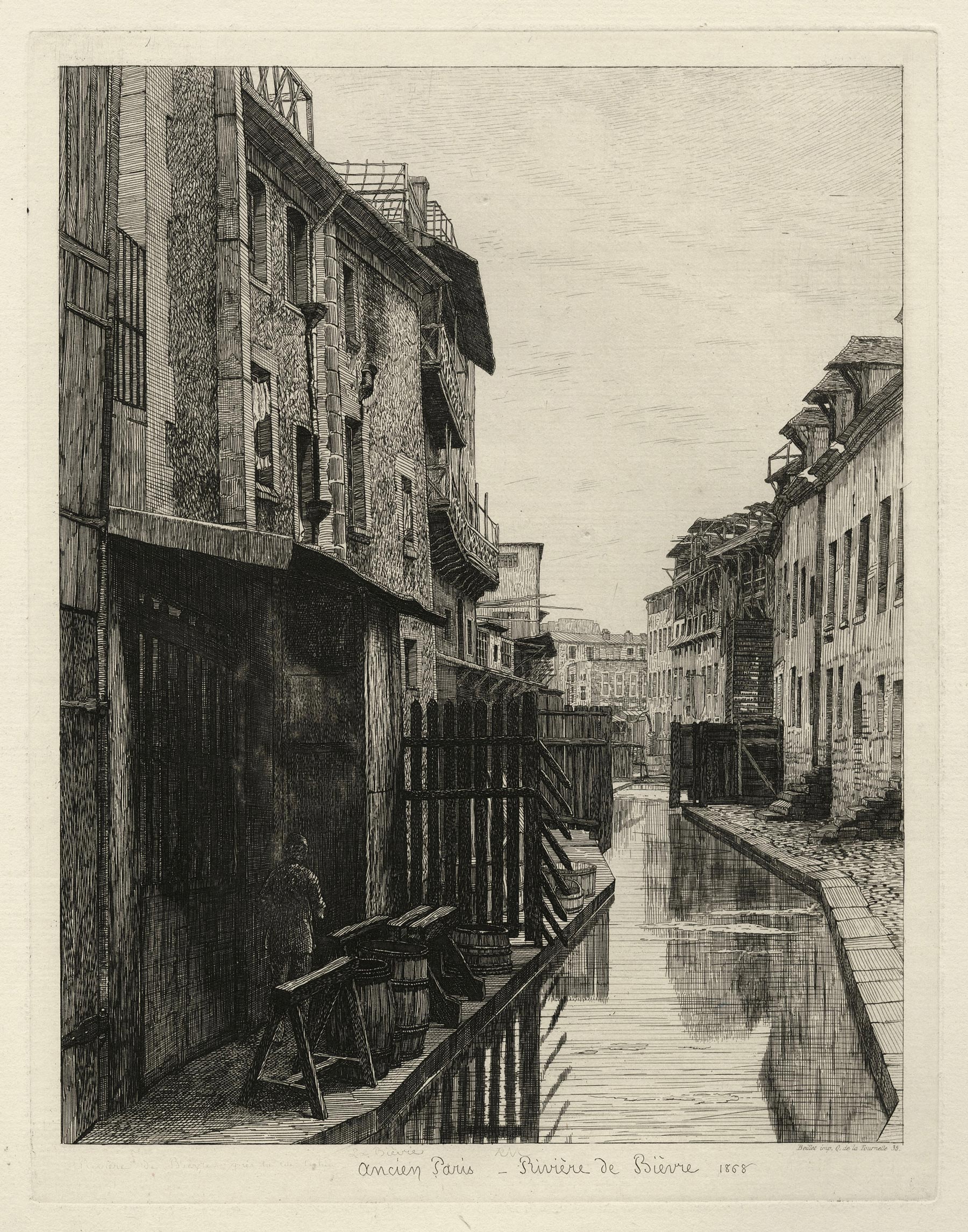 Adolphe Théodore Jules Martial POTÉMONT, Rivière de Bièvre, 1868, Planche de l’album Paris intime, 1874, Galerie Paul Prouté Paris