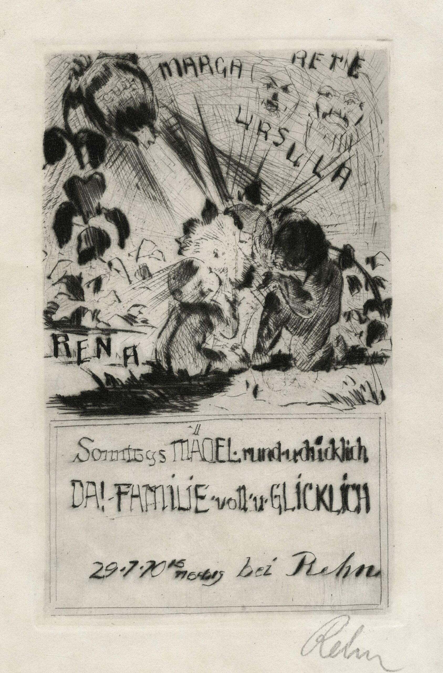 Walter Richard REHN, Carte d’invitation, Gravure originale à l&rsquo;eau-forte, Galerie Paul Prouté Paris