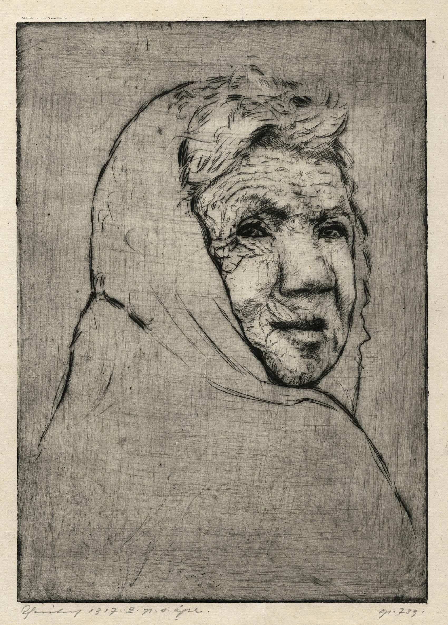 Carl Anton REICHEL, Portrait d’une vieille femme, 1917, Gravure originale à l&rsquo;eau-forte et pointe sèche, Galerie Paul Prouté Paris