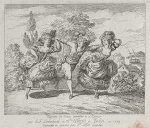 Attitudes de danse exécutée à l'Opéra par le Sr. Doberval et Melles Allard et Pelin en 1779
