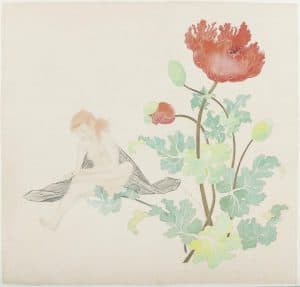 Jeune fille rousse, pavot rouge