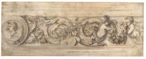 Frise avec médaillon, rinceaux et putti