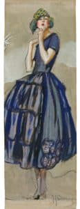 Jeune femme en robe bleue et chapeau vert