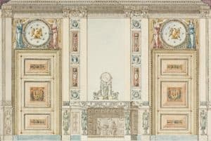 Projet de décor intérieur, cheminée entre deux portes