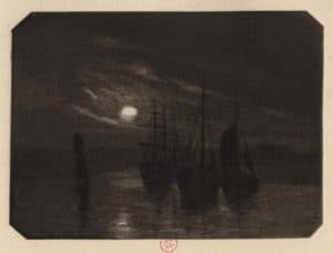 Trois voiliers dans la nuit (effet de lune)