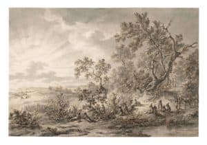 Groupe de soldats près d'un étang