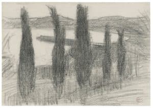 Paysage maritime aux cyprès