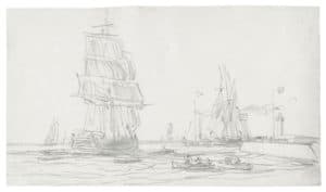 La Jetée et le phare de Honfleur, voiliers et barques