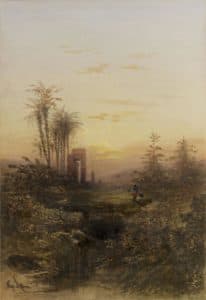 Paysage oriental au soleil couchant