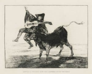 Aveugle enlevé sur les cornes d’un taureau