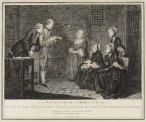 La malheureuse famille Calas. La Mère, les deux Filles, avec Jeanne Viguiere, leur bonne servante, le Fils et son ami, le jeune Lavayße.