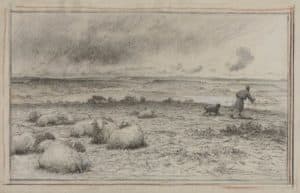  Berger et son chien gardant un troupeau de moutons dans un vaste paysage 