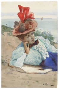 Portrait de femme allongée en bord de mer