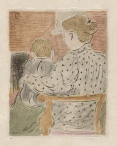 Mère et enfant assis de dos 